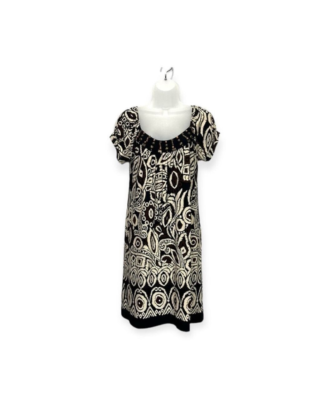 RB Collection New York Women’s Brown Beige Patterned Midi Dress Size 10